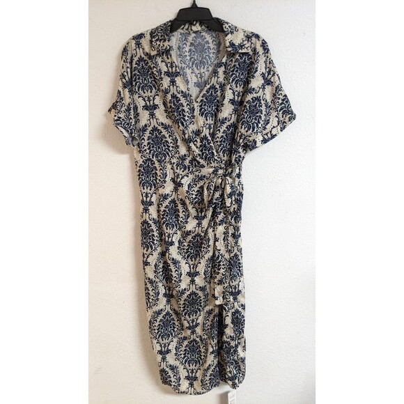NWT~CUPSHE Floral Print Midi Dress Cover-Up Faux Wrap Dress Rayon-Viscose Size L - Picture 2 of 8